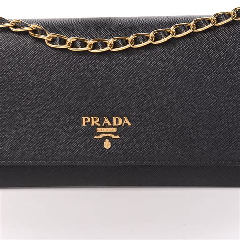 prada saffiano metal oro chain wallet used|Prada saffiano zipper wallet.